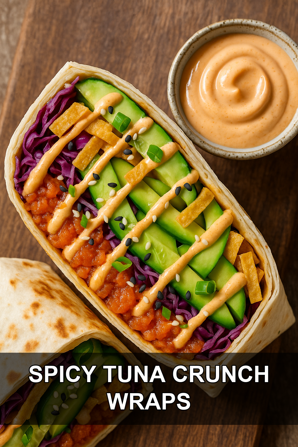 Spicy Tuna Crunch Wraps with Sriracha Mayo and Crispy Wonton Strips