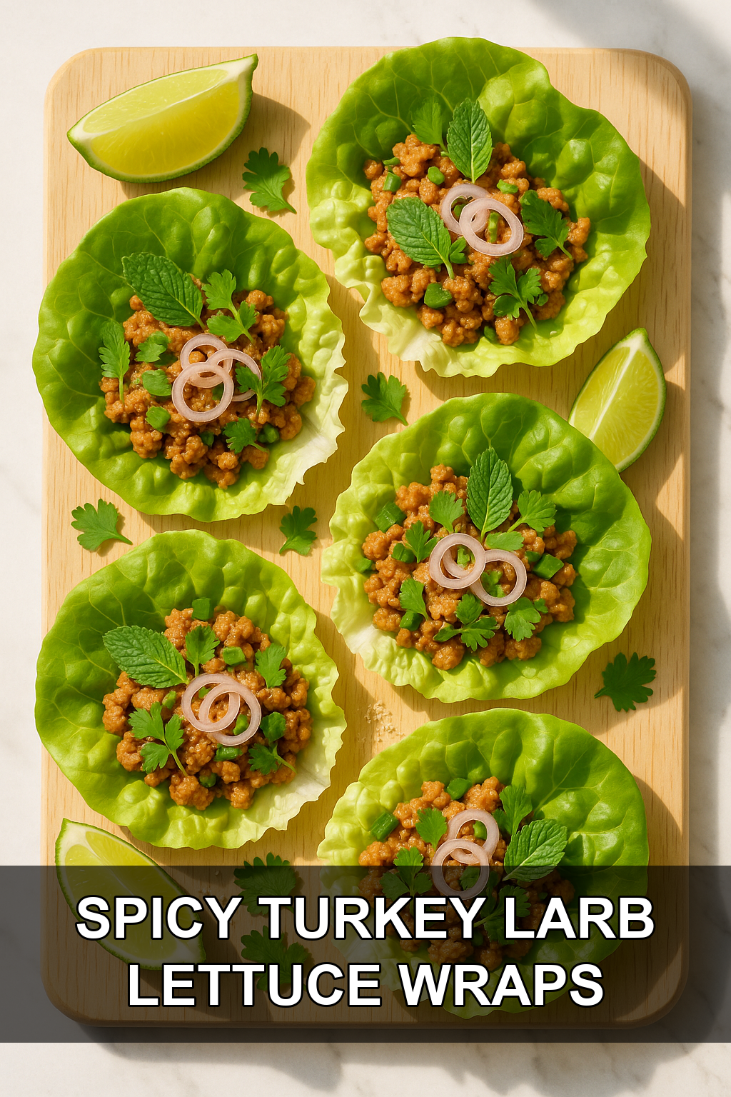 Spicy Turkey Larb Lettuce Wraps with Toasted Rice and Fresh Mint