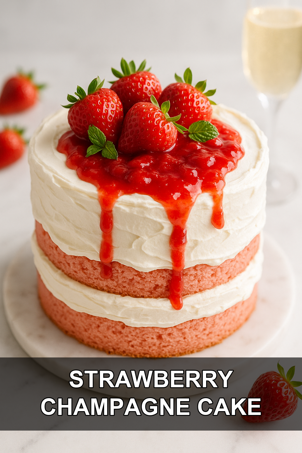 Strawberry Champagne Cake with Whipped Mascarpone Frosting and Fresh Berry Compote