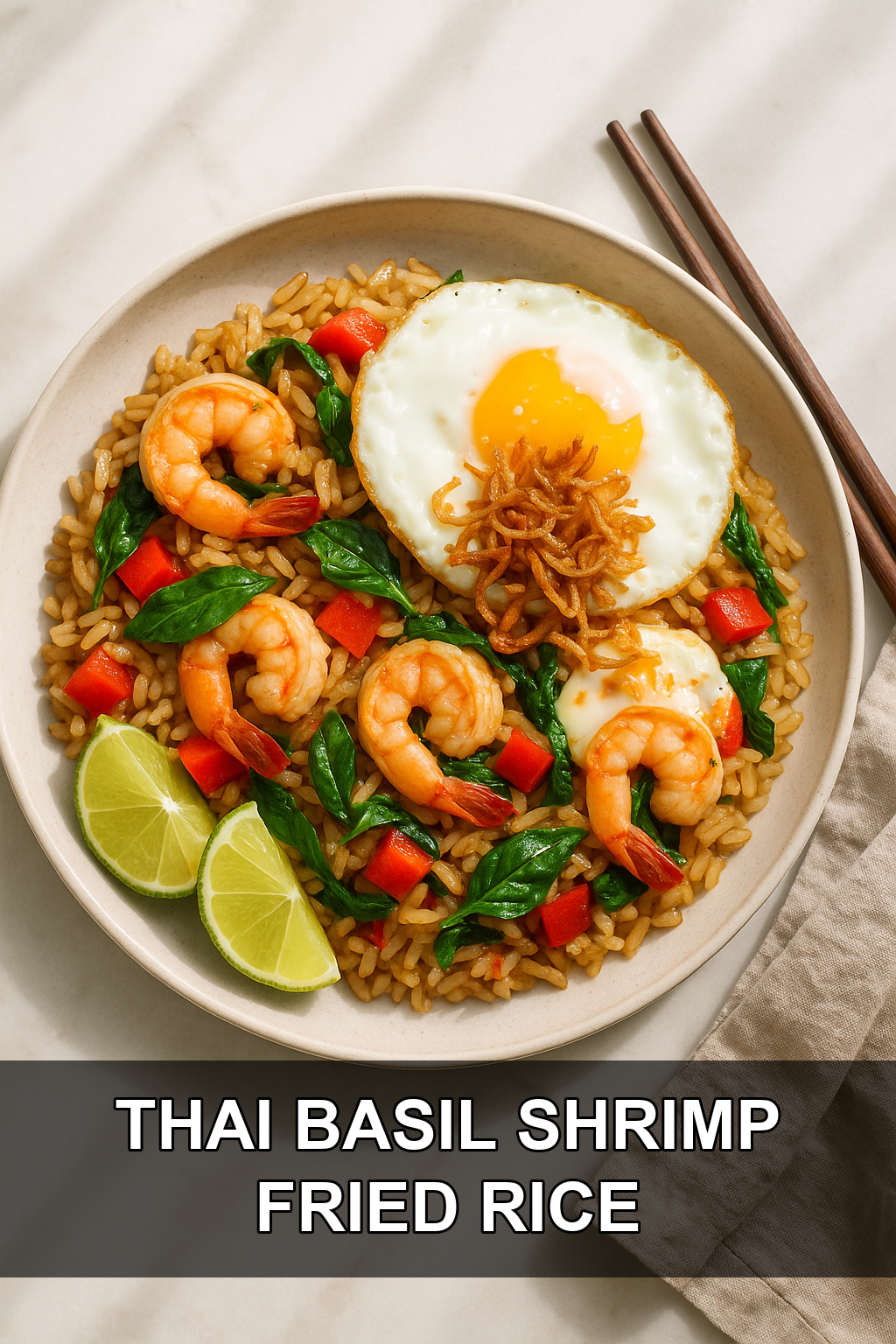 Thai Basil Shrimp Fried Rice with Crispy Fried Shallots