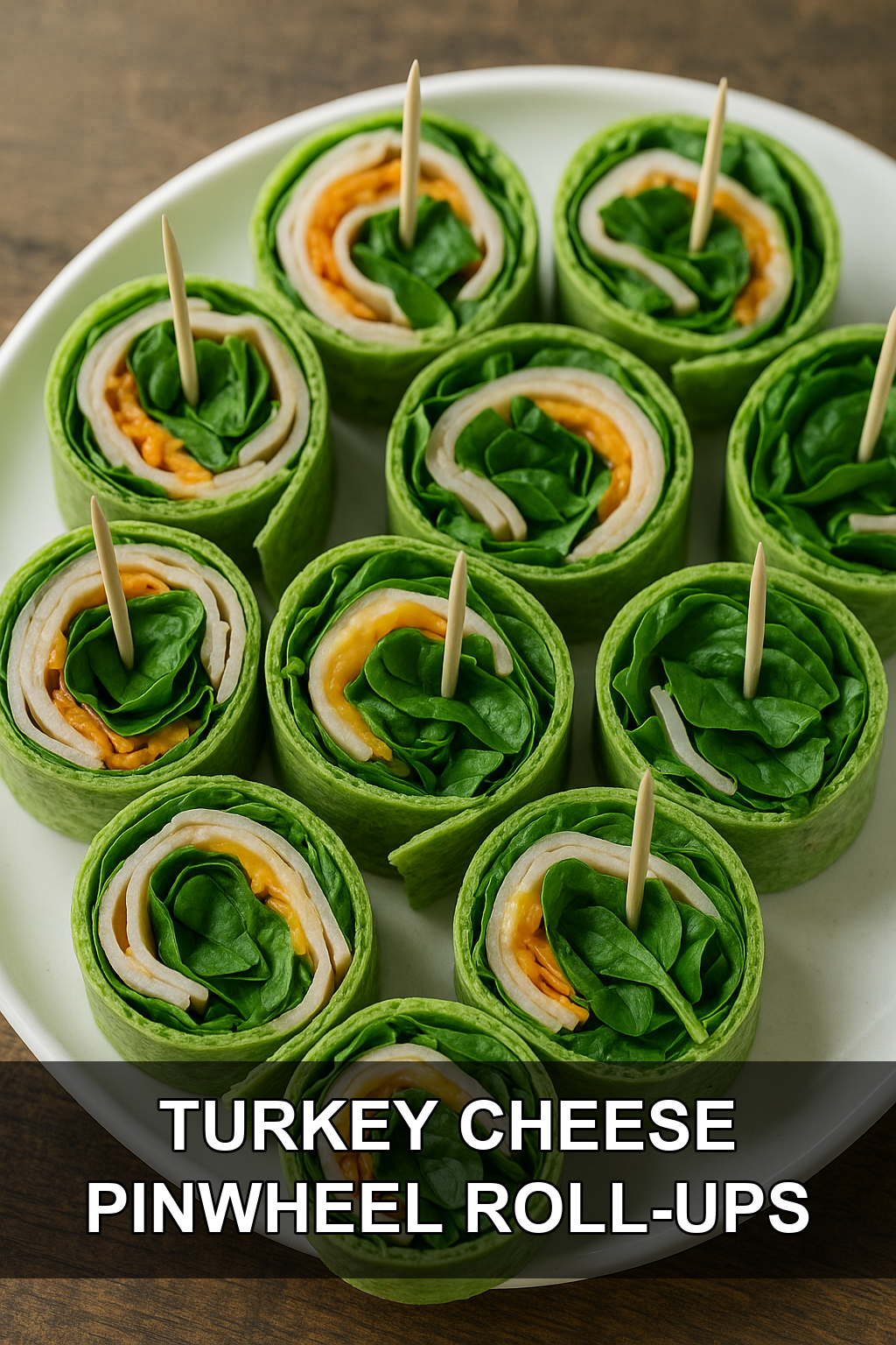 Turkey and Cheese Pinwheel Roll-Ups with Spinach Tortillas