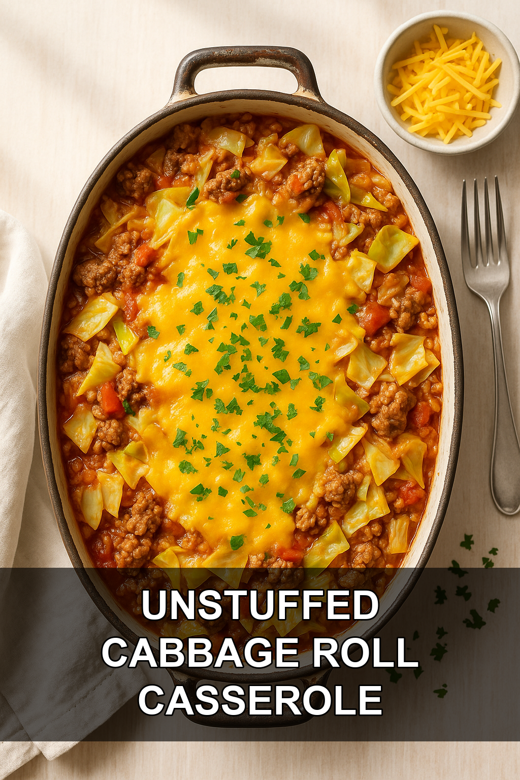 Unstuffed Ground Beef Cabbage Roll Casserole with Buttery Rice