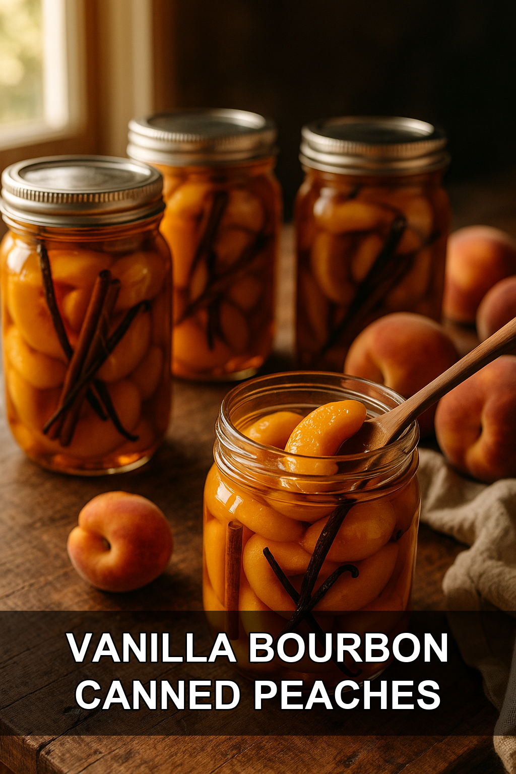 Vanilla Bourbon Canned Peaches with Cinnamon Syrup