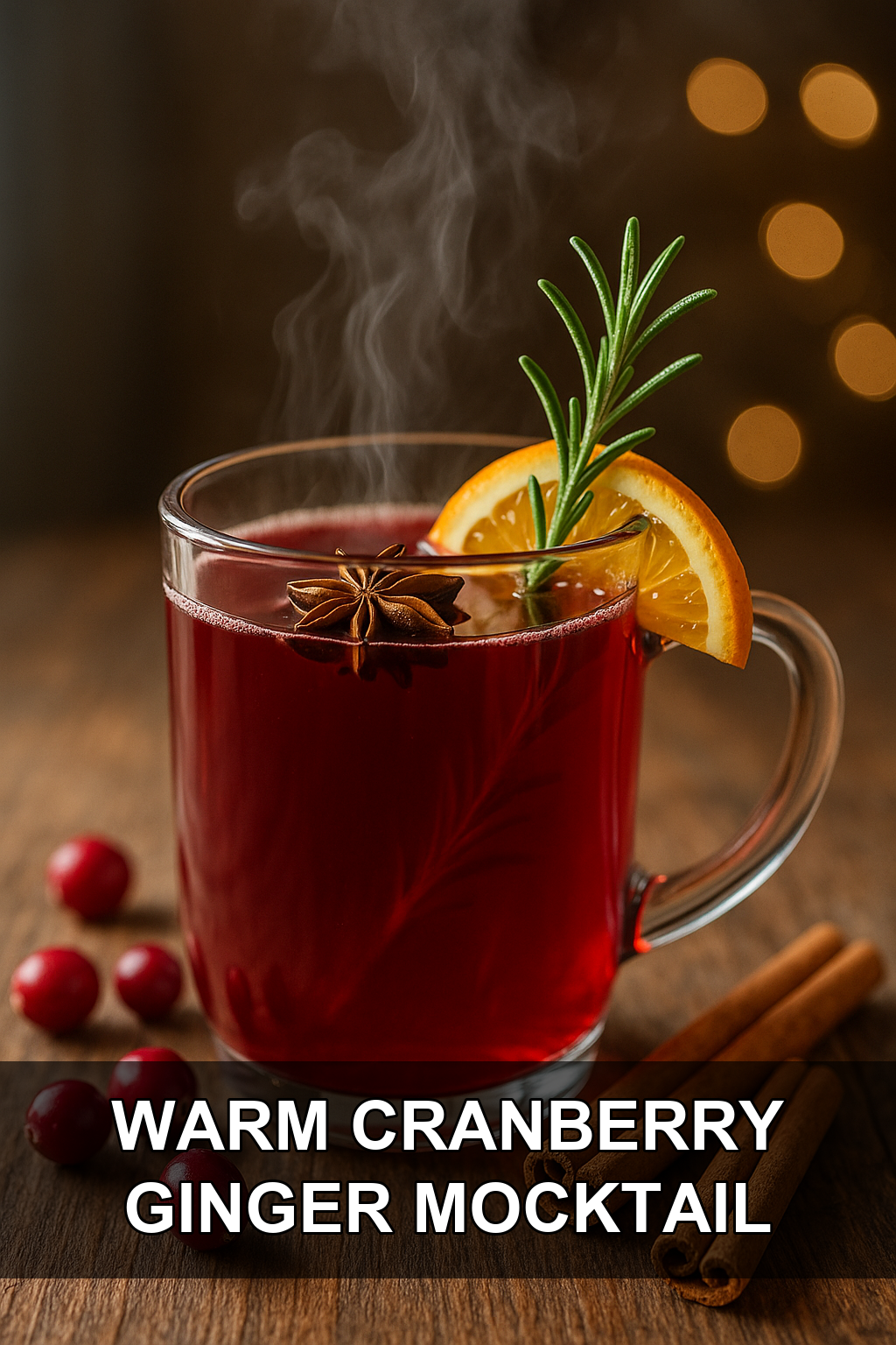 Warm Cranberry Ginger Mocktail with Rosemary and Star Anise