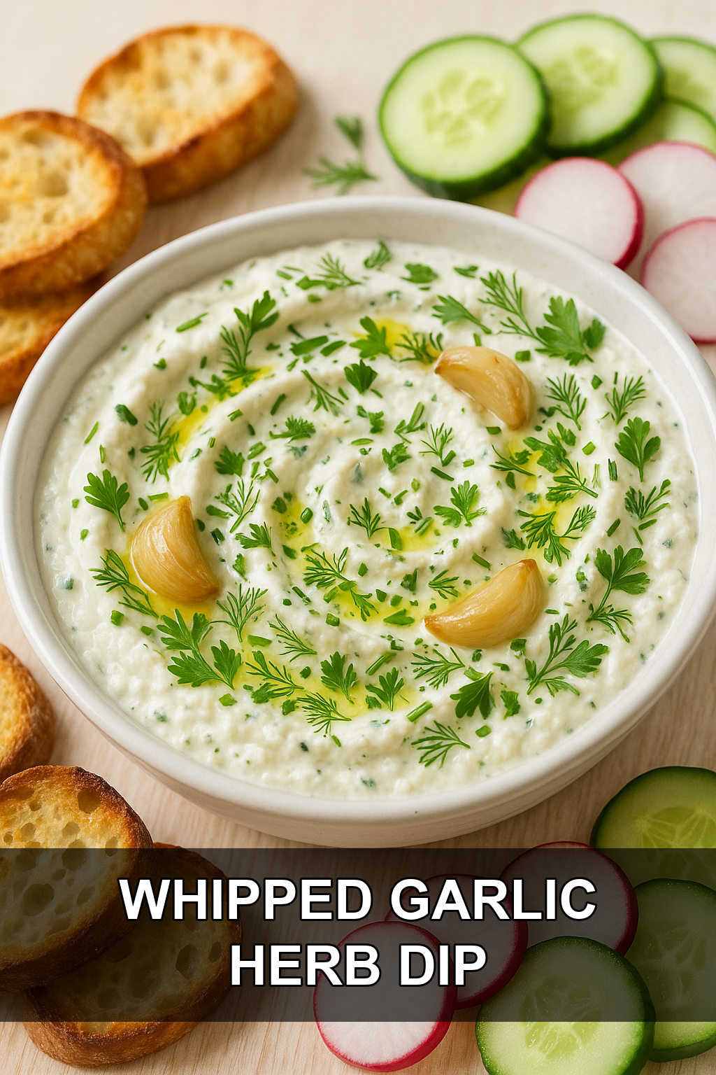 Whipped Cottage Cheese Dip with Roasted Garlic and Fresh Herbs