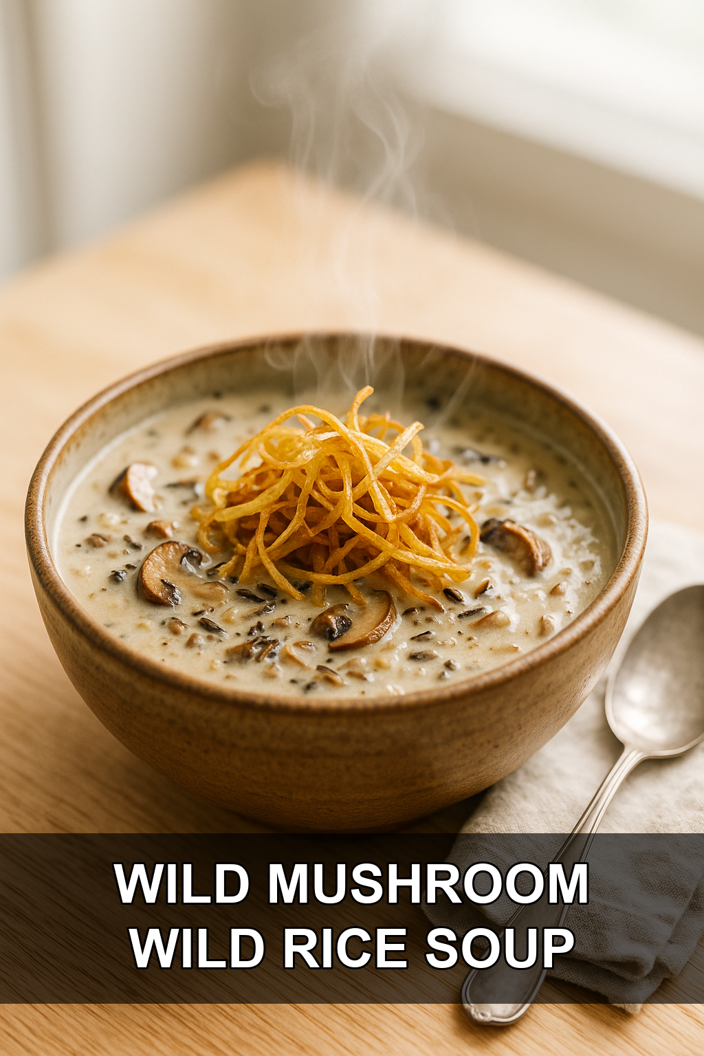Wild Mushroom and Wild Rice Soup with Crispy Fried Leeks