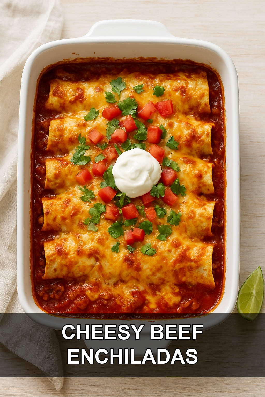 Cheesy Ground Beef Enchiladas with Red Sauce