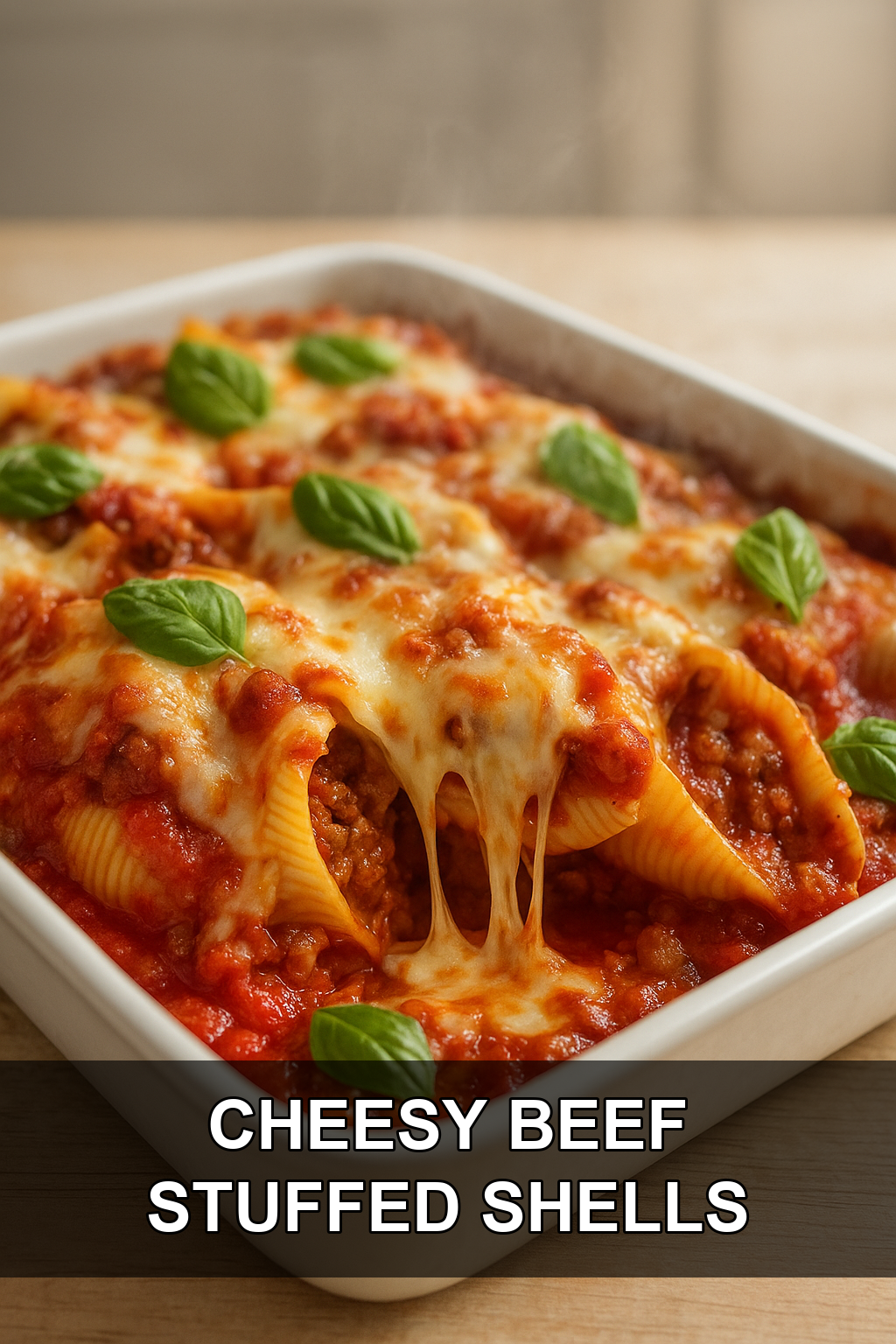 Cheesy Ground Beef Stuffed Shells with Marinara Sauce