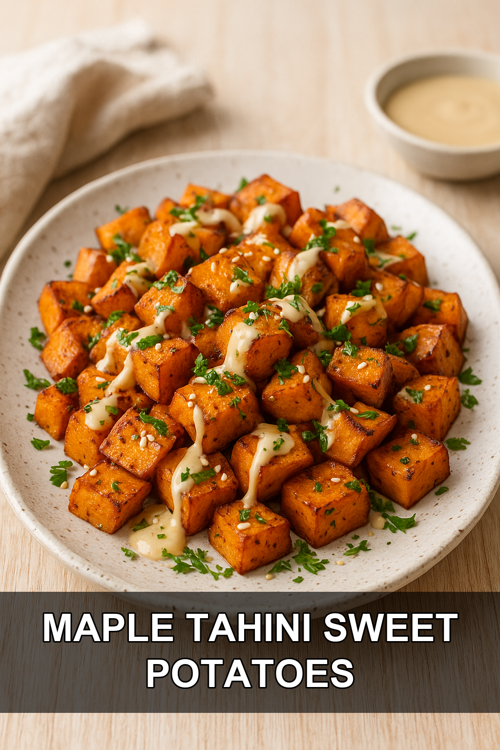 Herb-Roasted Sweet Potatoes with Maple Tahini Drizzle